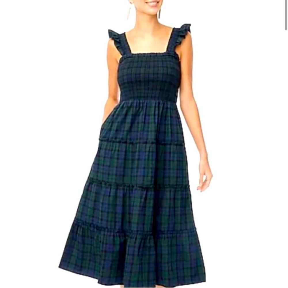 J. Crew Factory plaid smocked midi dress